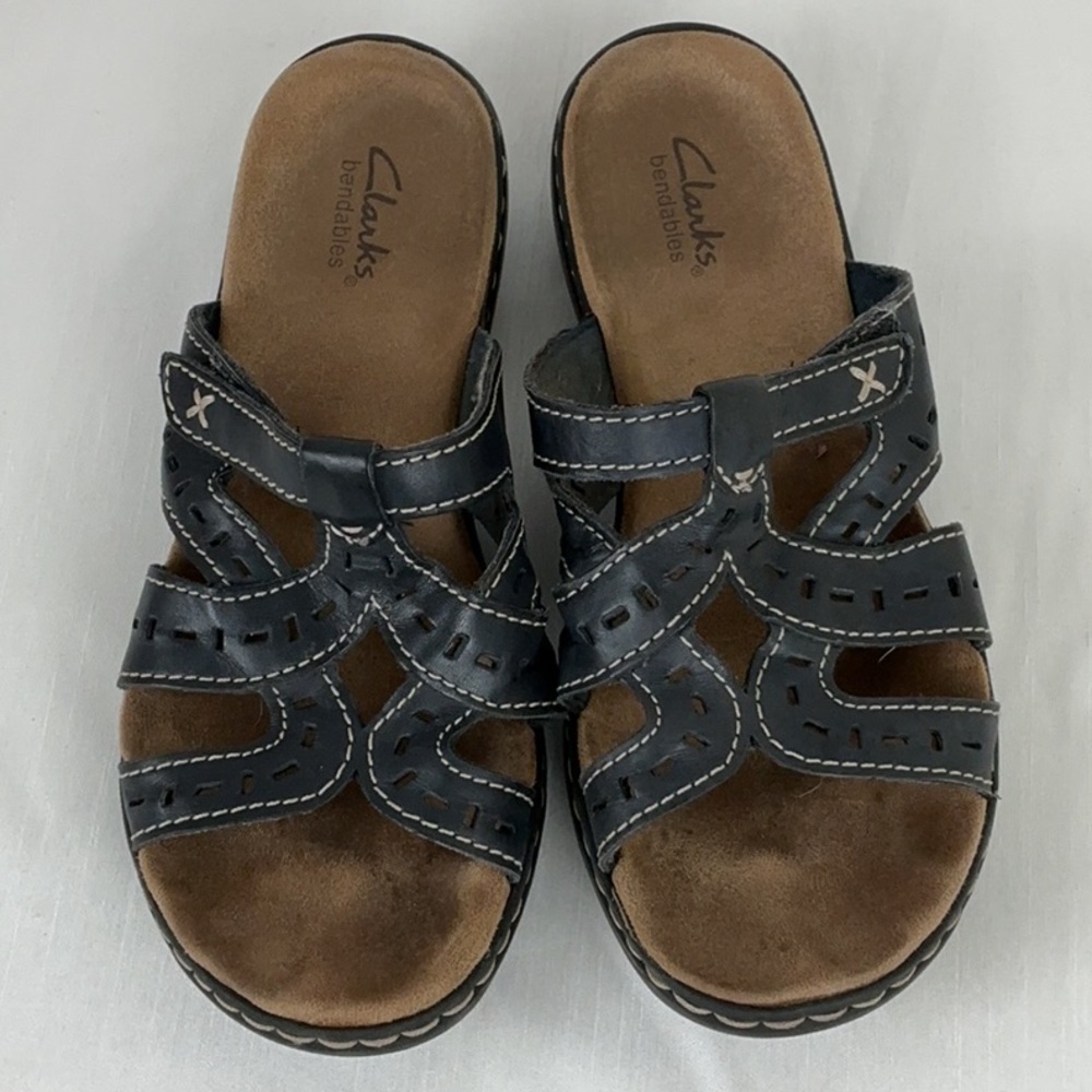 Clarks Bendables Women’s Leisa Black Leather Slide Sandals Size 7M